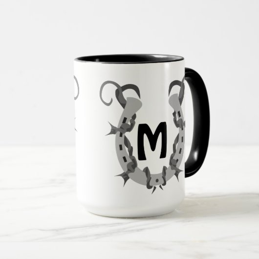 Hoefijzer in Barbed Wire Monogram Mok (Voorkant rechts)