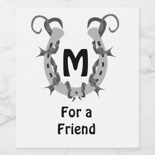 Hoefijzer in Barbed Wire Monogram Wijn Etiket (Enkel label)