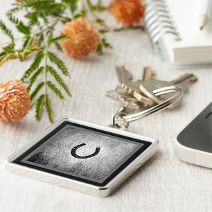 Hoefijzer in zwarte en grijze speldenstaaf sleutelhanger