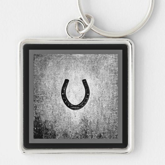 Hoefijzer in zwarte en grijze speldenstaaf sleutelhanger (Voorkant)