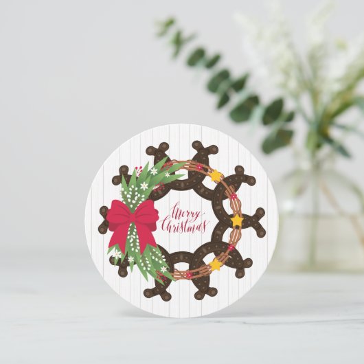 Hoefijzer Kerstkrans Feestdagenkaart (Staand voorkant)