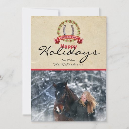 Hoefijzer kerstmis met horse Threadfoto Feestdagenkaart (Voorkant)