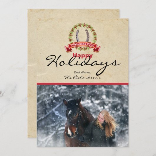 Hoefijzer kerstmis met horse Threadfoto Feestdagenkaart (Voorkant / Achterkant)