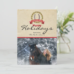 Hoefijzer kerstmis met horse Threadfoto Feestdagenkaart