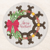 Hoefijzer kerstmis ronde kartonnen onderzetter (Voorkant)