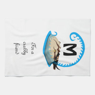 Hoefijzer krab speelt in het watermonogram theedoek