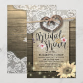 Hoefijzer Lace Burlap Sunflower Vrijgezellenfeest Kaart (Voorkant / Achterkant)