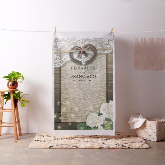 Hoefijzer Lace Hydrangea Wood Foto Booth Backdrop Stof (Voorbeeld)