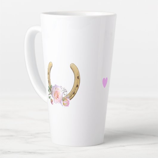 Hoefijzer met bloemen en hart latte mok (Linkerhoek)