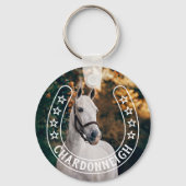 Hoefijzer met sterren & paardennaam Foto Sleutelhanger (Voorkant)