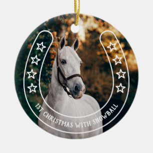 Hoefijzer met sterren voor 1 Kerstmis met paard Keramisch Ornament