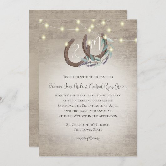 Hoefijzer Monogram Lavender en Sage Waterverf Kaart (Voorkant / Achterkant)