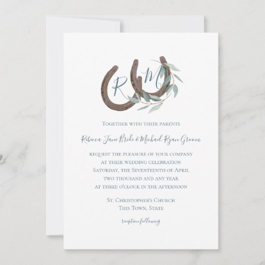 Hoefijzer Monogram Sage Botanische Waterverf Kaart (Voorkant)