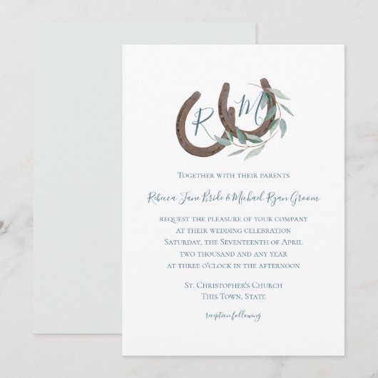 Hoefijzer Monogram Sage Botanische Waterverf Kaart (Voorkant / Achterkant)