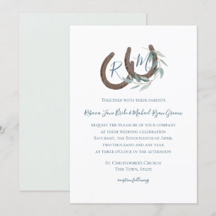 Hoefijzer Monogram Sage Botanische Waterverf Kaart