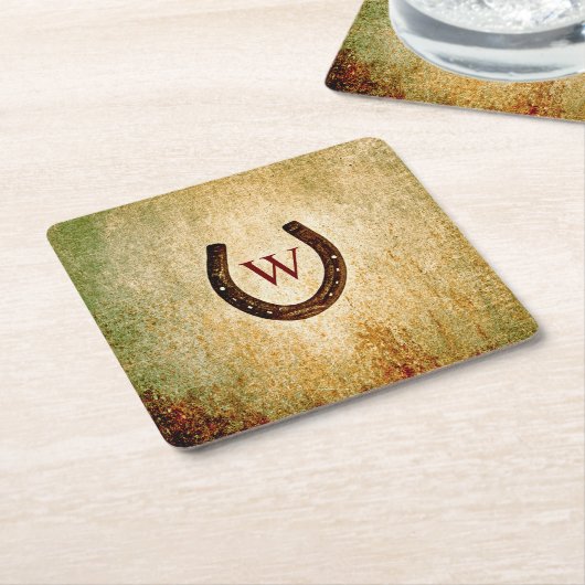 Hoefijzer Monogrammed Kartonnen Onderzetters (Schuin)