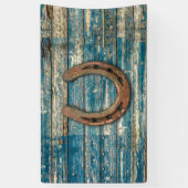 Hoefijzer op blauwe houten borden spandoek (Verticaal)