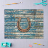 Hoefijzer op blauwe houten borden tissuepapier (Craft)