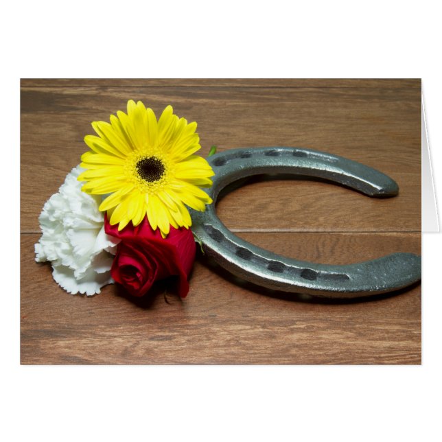 Hoefijzer op Hout met Drie Bloemen van het (Voorkant Horizontaal)