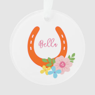 Hoefijzer PAARDENNAAM Bloemen Schuur Sinaasappel K Ornament