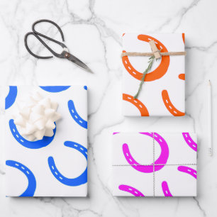 Hoefijzer Patterns Blauw Sinaasappel Roze Paardens Inpakpapier Vel