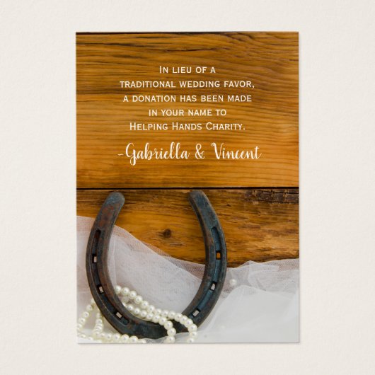 Hoefijzer Pearl Country Weddenschap Charity Favor  Visitekaartjes (Voorkant)