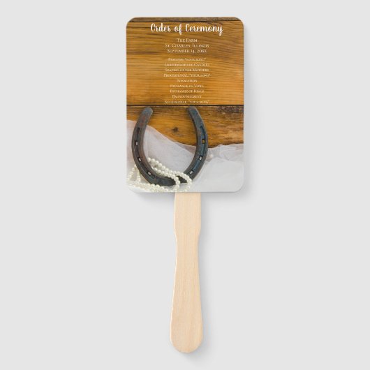 Hoefijzer Pearls Country Western Wedding Programs Handwaaier (Voorkant)