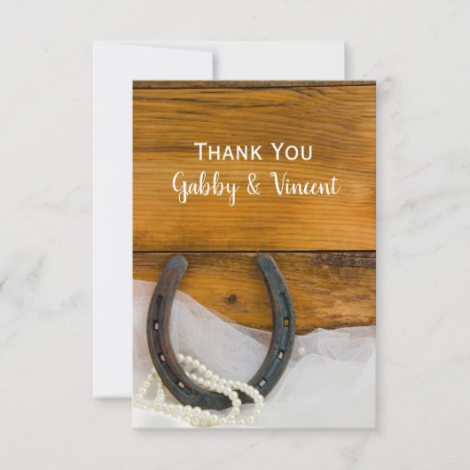 Hoefijzer Pearls Westerne Barn Wedding Dank je Bedankkaart (Voorkant)