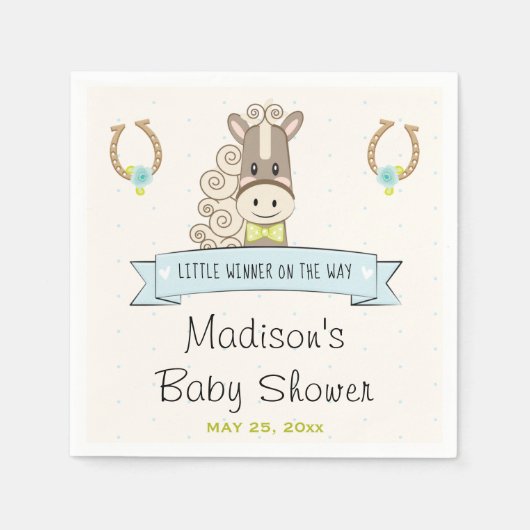 Hoefijzer Roos Derby Horse Boy Bowtie Baby shower Servet (Voorkant)