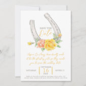 Hoefijzer rozen waterverf grijs geel bruiloft save the date (Voorkant)