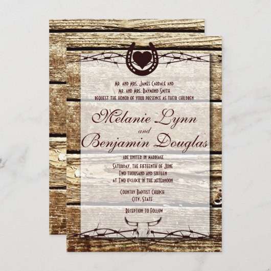 Hoefijzer Rustic Wedding Kaart (Voorkant / Achterkant)