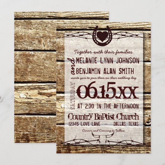 Hoefijzer Rustic Wedding Kaart (Voorkant / Achterkant)