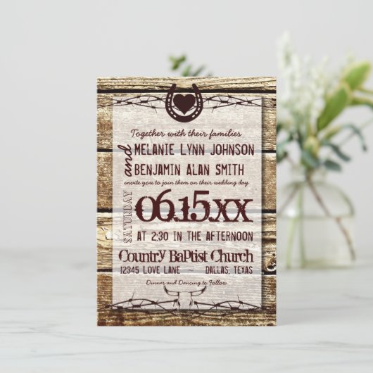 Hoefijzer Rustic Wedding Kaart (Staand voorkant)