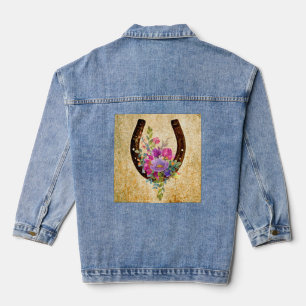 Hoefijzer Rustische Waterverf Floral Good Luck Denim Jacket
