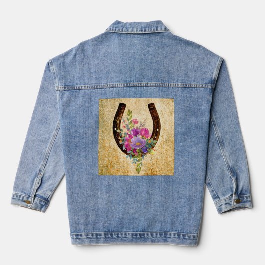 Hoefijzer Rustische Waterverf Floral Good Luck Denim Jacket (Achterkant)