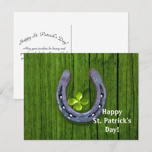 Hoefijzer Shamrock 2 St. Patrick's Day Briefkaart (Voorkant / Achterkant)