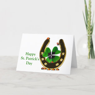 Hoefijzer Shamrock Ladybugs St. Patricks Day Feestdagen Kaart