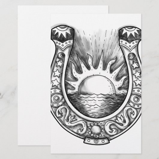Hoefijzer Sun en Zee Tattoo Briefpapier (Voorkant / Achterkant)