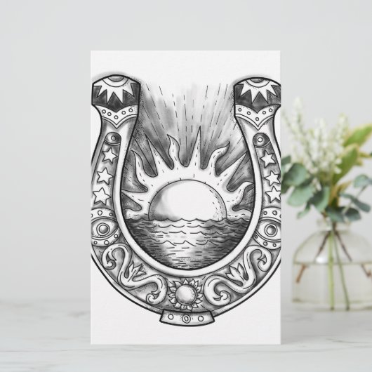 Hoefijzer Sun en Zee Tattoo Briefpapier (Staand voorkant)