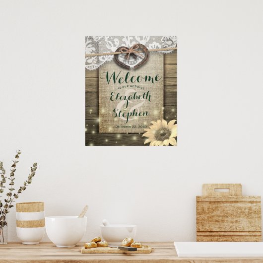 Hoefijzer Sunflower Country Rustic Wedding Welcome Poster (Keuken)