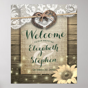 Hoefijzer Sunflower Country Rustic Wedding Welcome Poster
