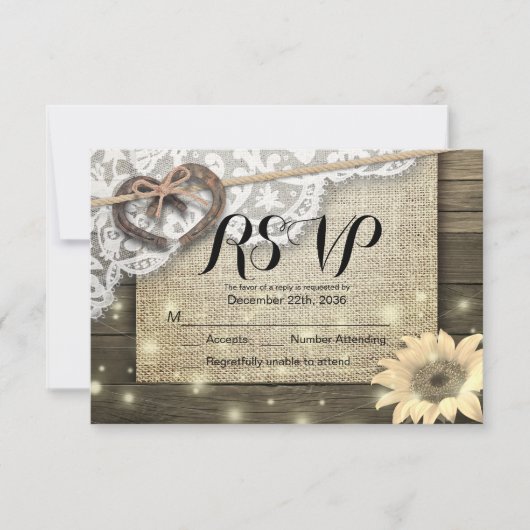 Hoefijzer Sunflower Wood Weddenschap RSVP Kindly R (Voorkant)