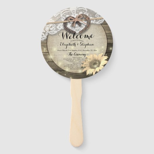 Hoefijzer Sunflower Wood Wedding Programs Hand Fan Handwaaier (Voorkant)