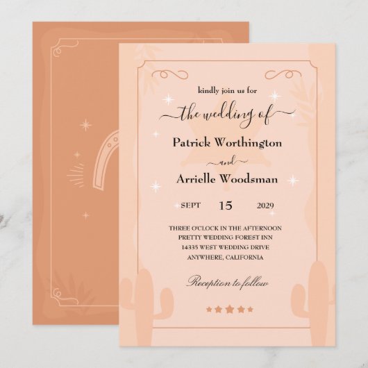 Hoefijzer terug westerne trouwuitnodigingen kaart (Voorkant / Achterkant)