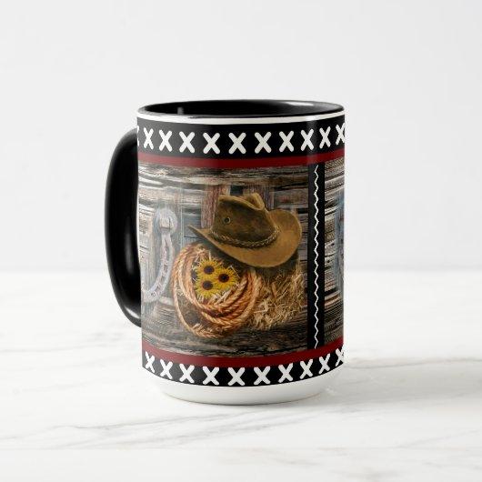 Hoefijzer van cowboy Pet Lasso Rustic Barn Wood Mok (Voorkant links)