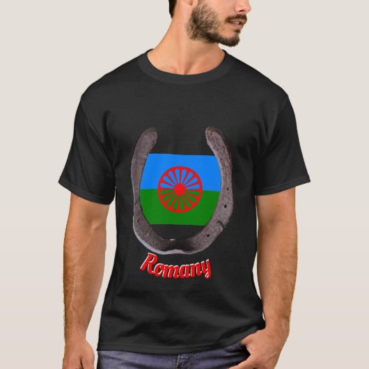 Hoefijzer van de Romaanse zigeunervlag T-shirt (Voorkant)