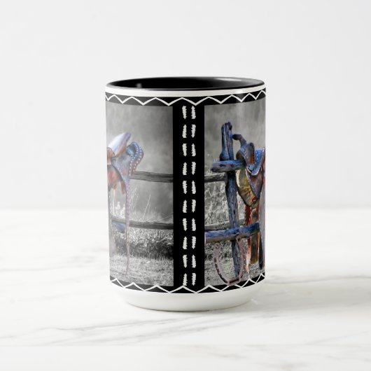 Hoefijzer van het paardenzadelkorralfhek mok (Midden)