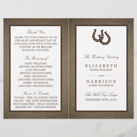 Hoefijzer van het rustige land op de bruiloft (Voorkant)