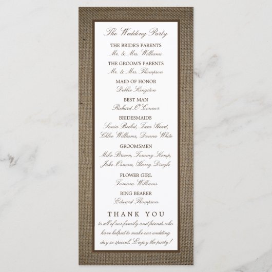 Hoefijzer van het rustige land op de bruiloft programmakaart (Achterkant)