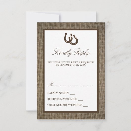 Hoefijzer van het rustige land op de bruiloft RSVP kaartje (Voorkant)